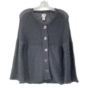 Chicos Open Knit‎ Black Linen Cardigan Sweater Sz M 1 Boho Folk Flirty Cozy Chic